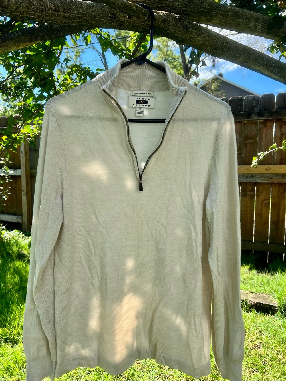Joseph Abboud Mens M Extra Fine Merino Wool Sweater Cream Off White 1/4 zip LN